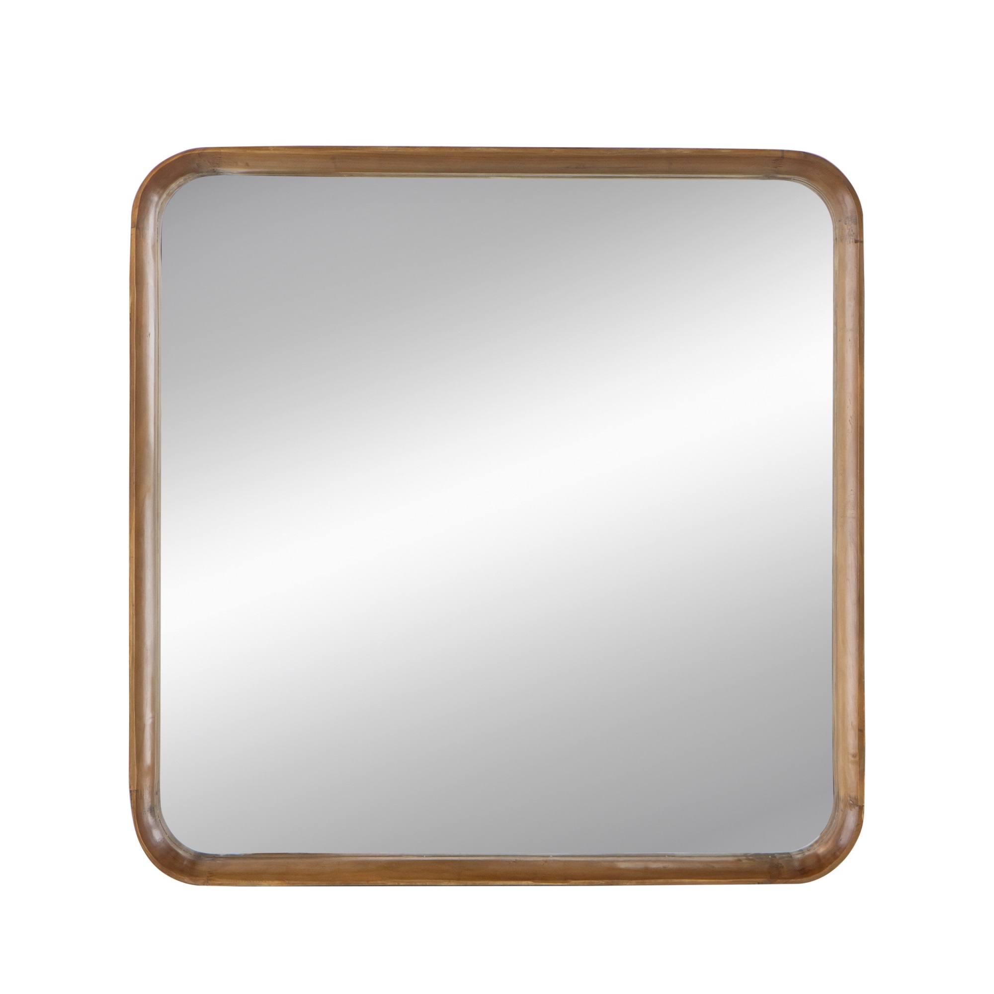 BenJara Roe 32 Inch Wall Mirror, Brown Curved Pine Wood Frame, Minimalistic