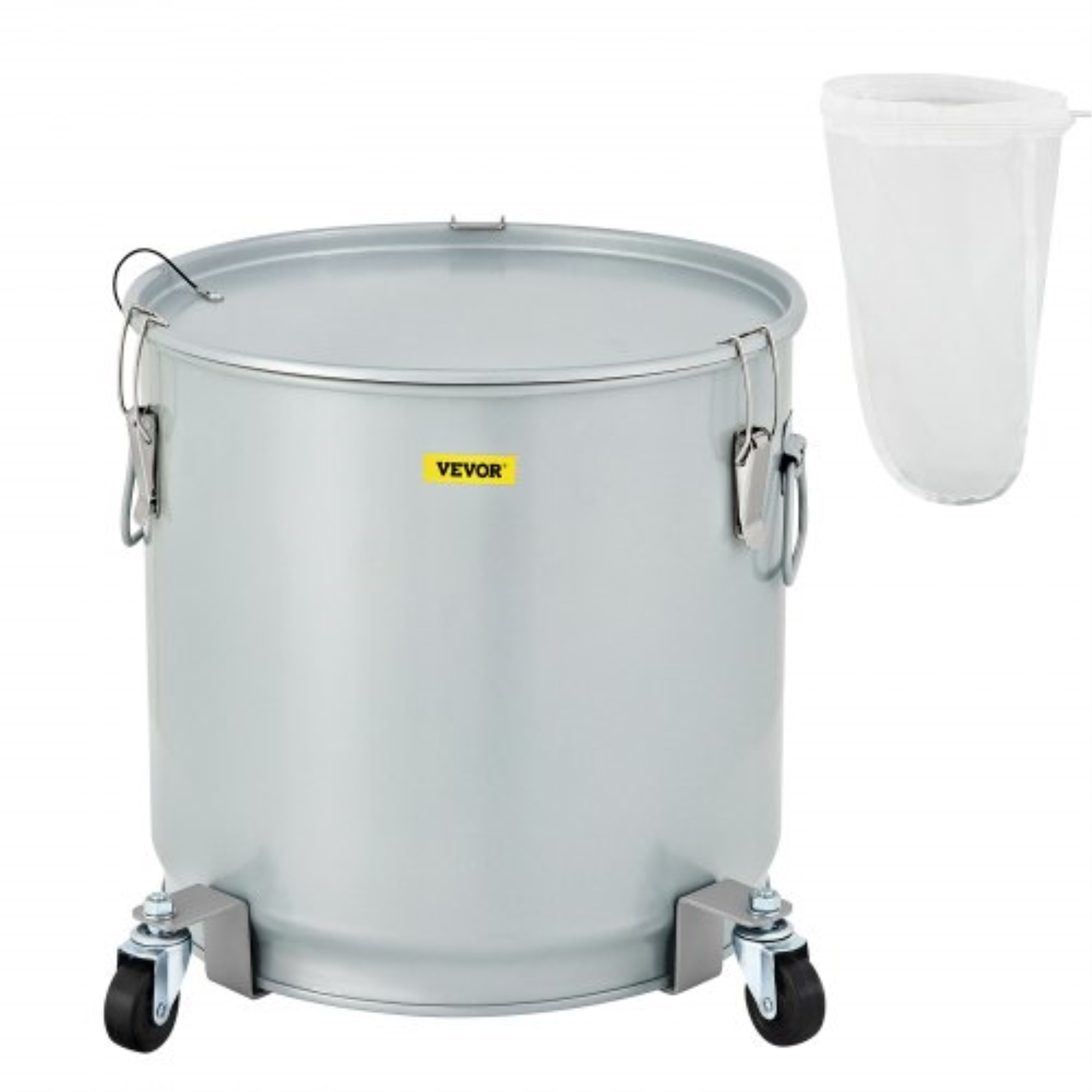 VEVOR Fryer Grease Bucket, 15.9 Gal/60 L, Coated Carbon Steel Oil Filter Pot with Caster Base, Oil Disposal Caddy with 123 LBS