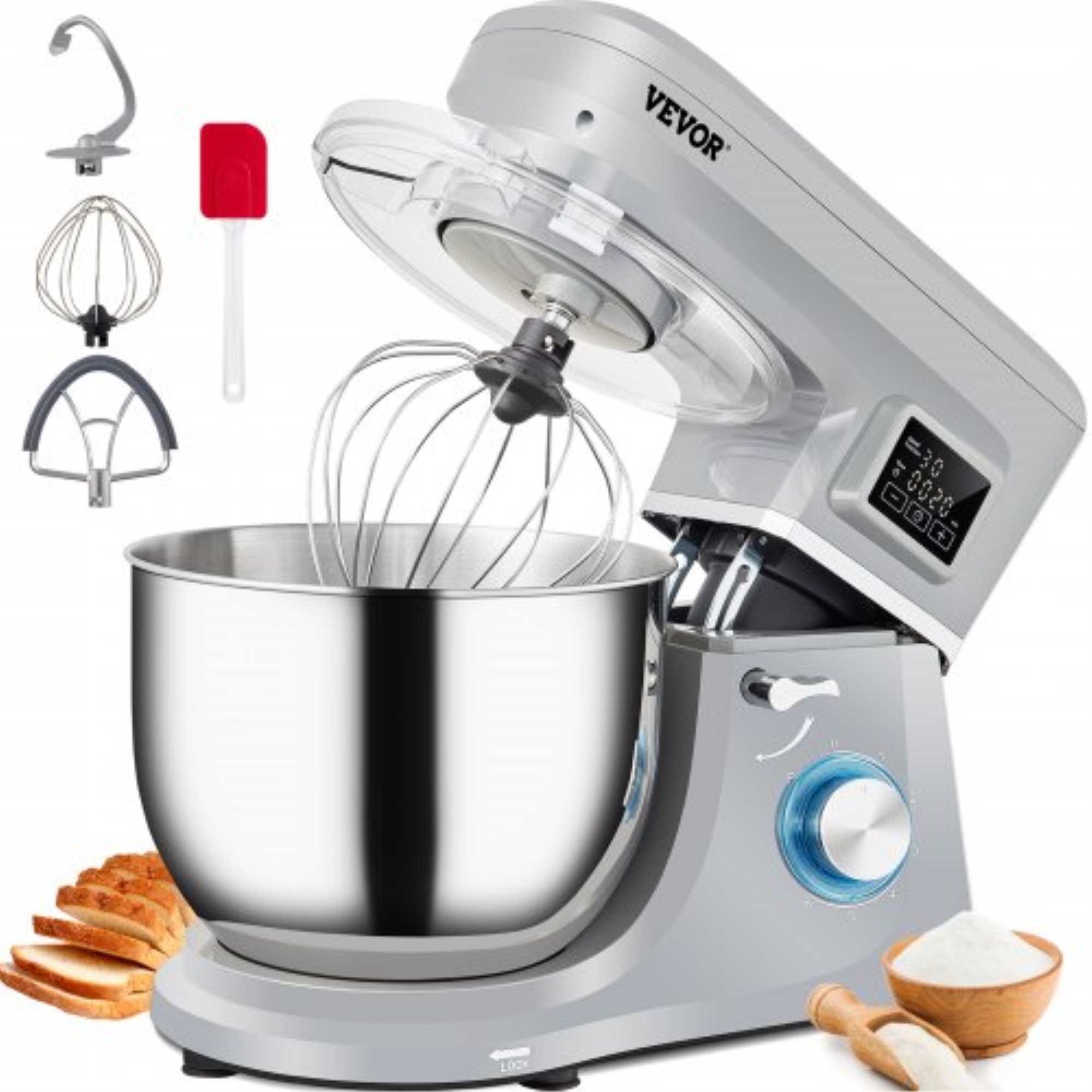 VEVOR Stand Mixer, 660W Electric Dough Mixer with 6 Speeds LCD Screen