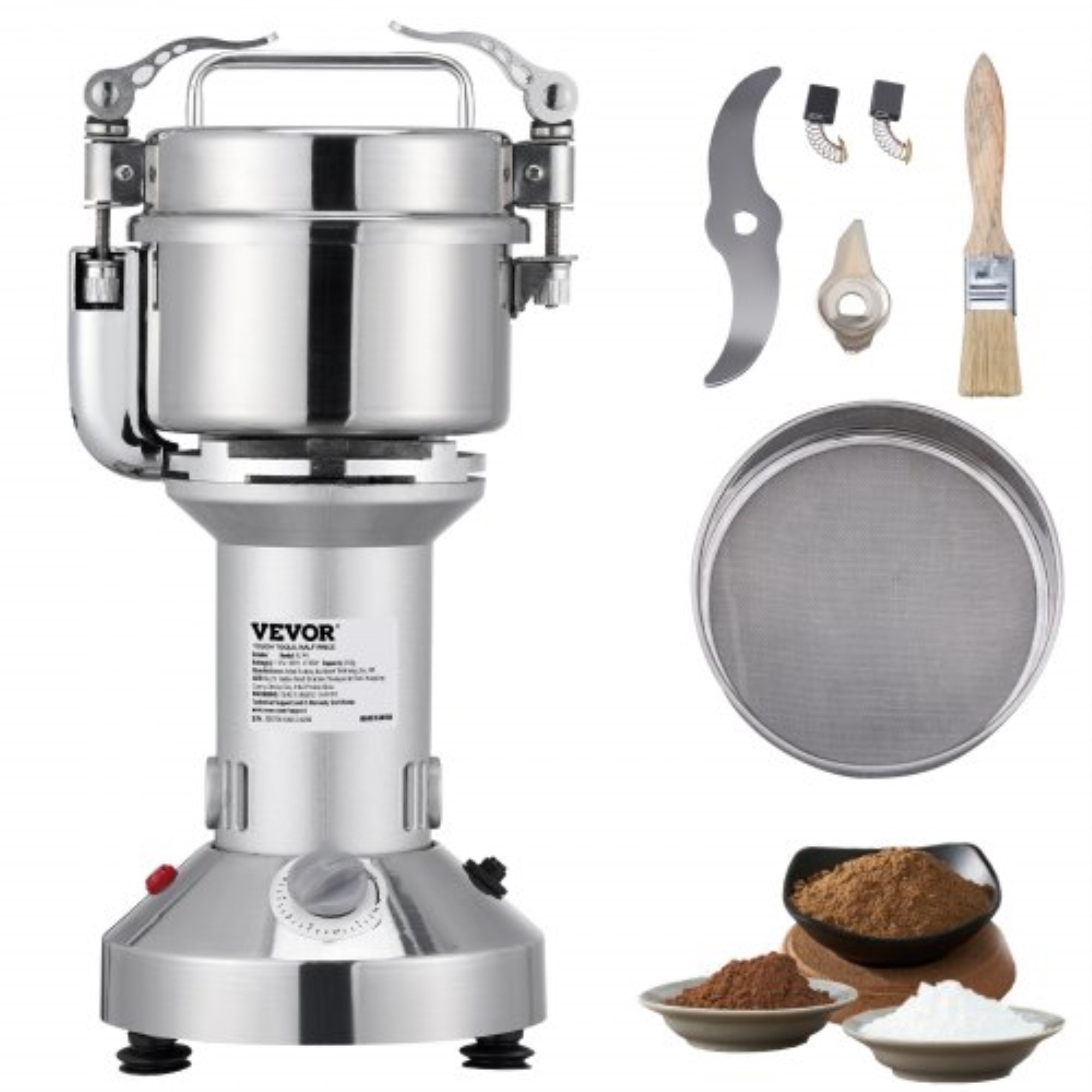 VEVOR 300g Electric Grain Mill Grinder, High Speed 1900W Commercial Spice Grinders, Stainless