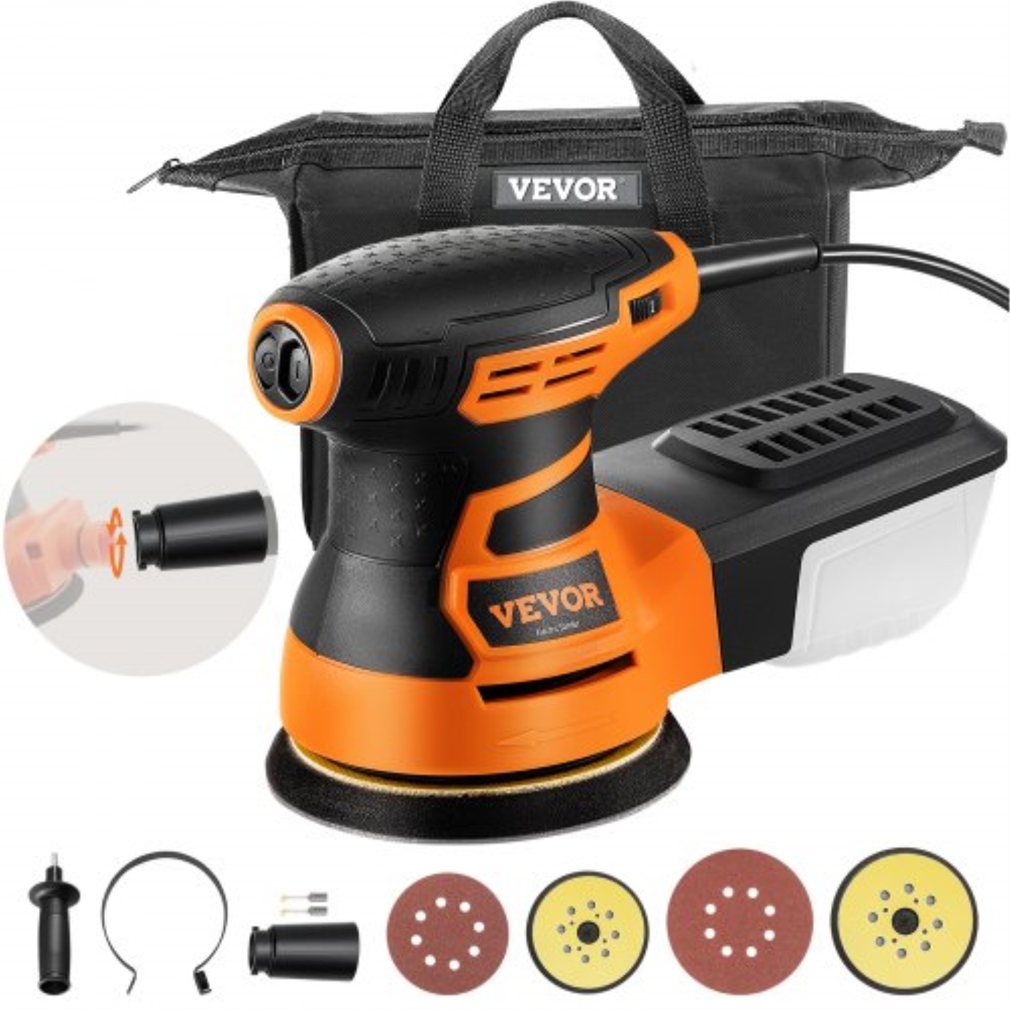 VEVOR Random Orbit Sander, 3A 350W Orbital Sander, 6 Speeds 13000 OPM 5" Palm Sander w/ 2pcs A