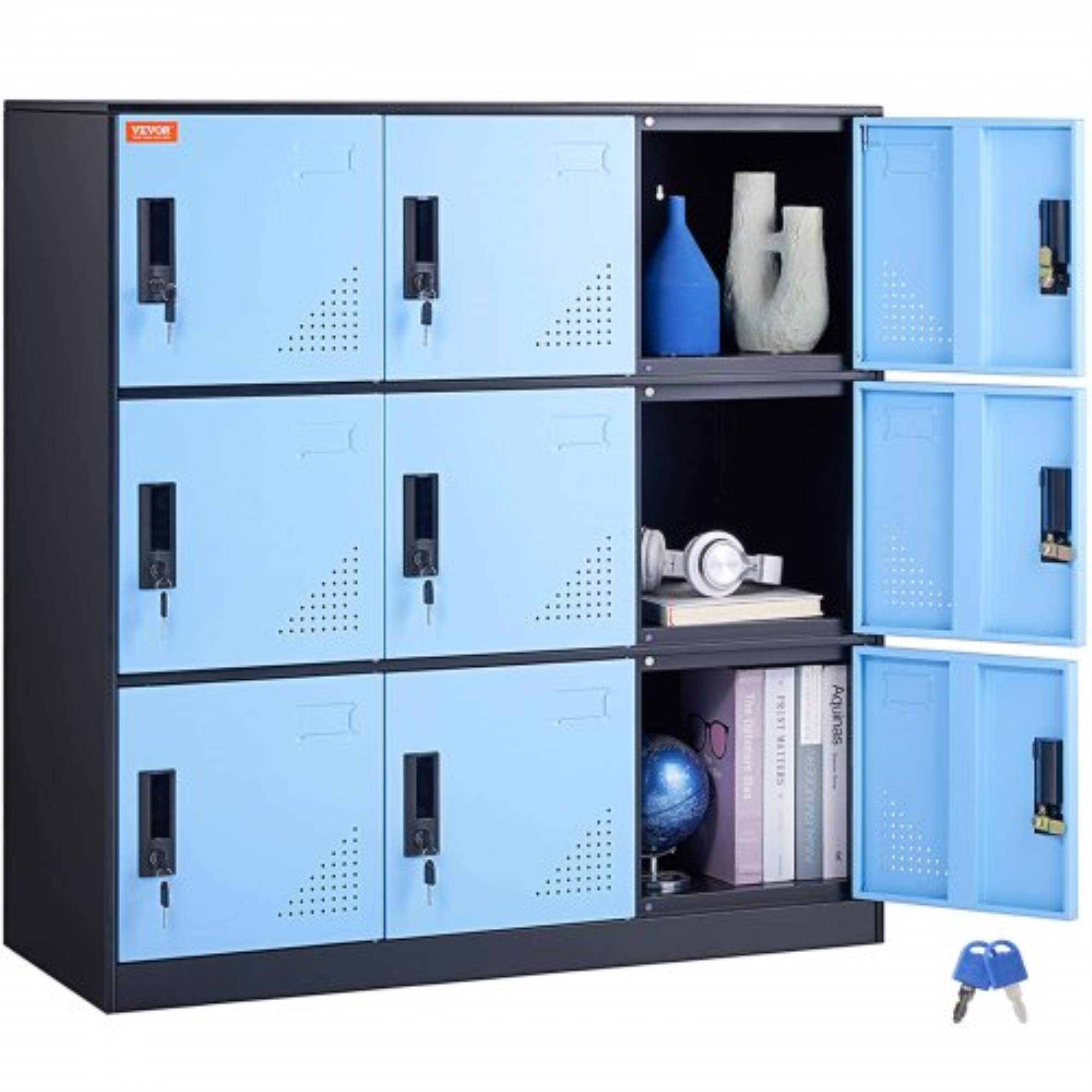 VEVOR Metal Locker for Employees, 9 Doors Storage with Card