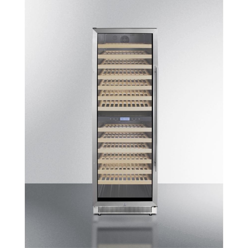 Summit Upright dual zone wine cellar with glass door, digital thermostat, and stainless steel cabinet