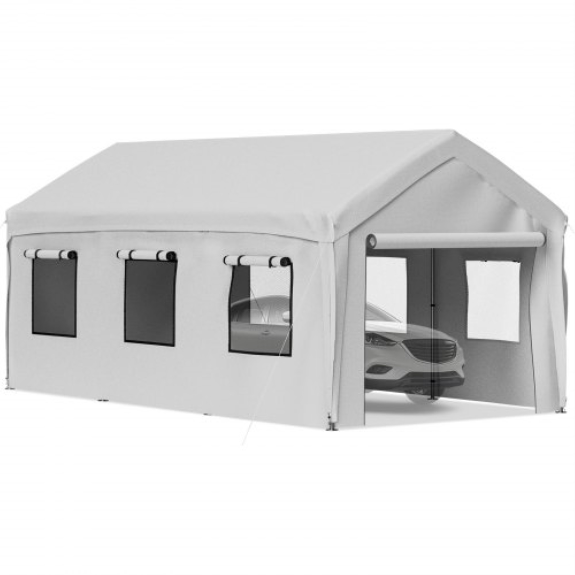 VEVOR Carport Canopy Car Canopy 10 x 20ft w/ 8 Legs and Sidewalls & Windows Gray