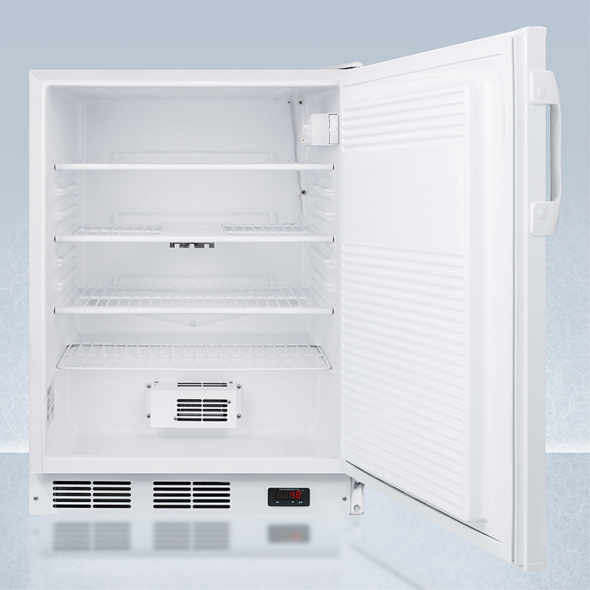 AccuCold ADA compliant 24" wide auto defrost commercial all-refrigerator with lock, digital thermostat, internal fan, and access port f