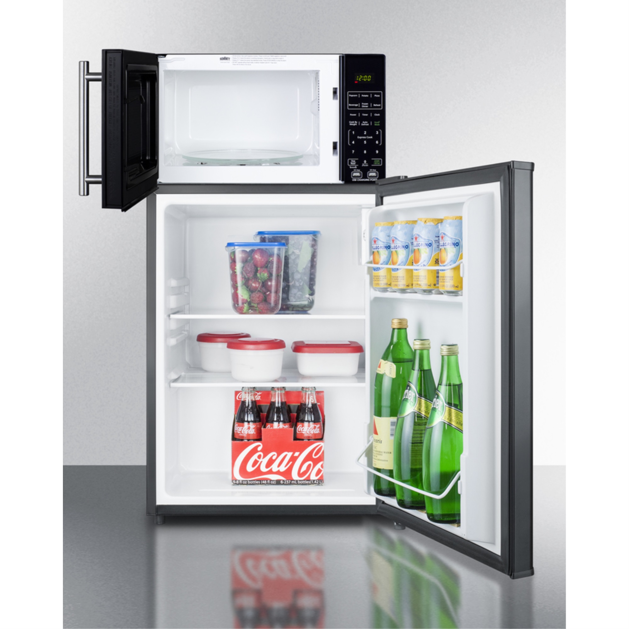 Summit Compact all-refrigerator in black and microwave with built-in allocator, with brackets included (ships in 3 boxes on one palle