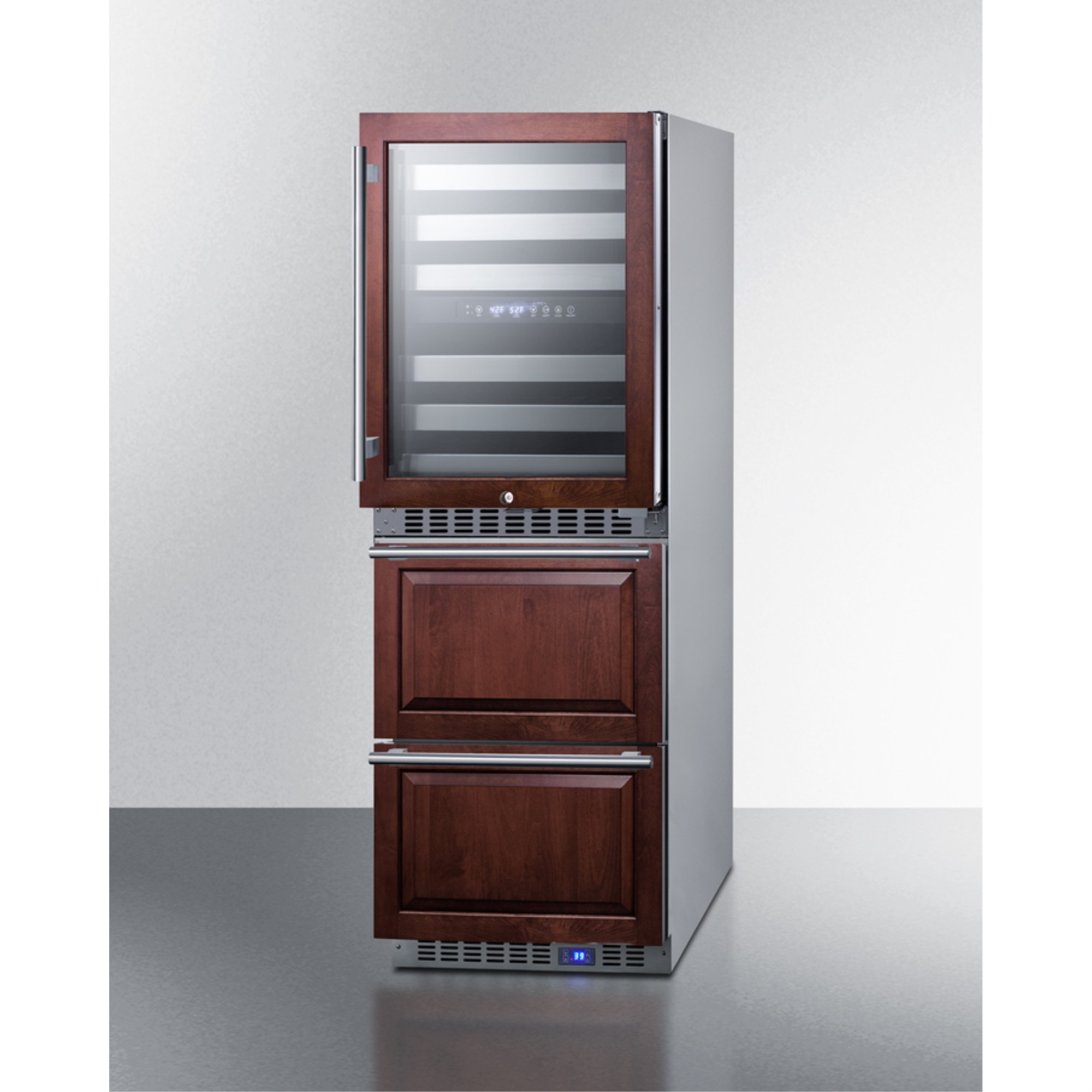 Summit 24" wide combination built-in/freestanding upright dual zone wine cellar and 2-drawer refrigerator, panel-ready front
