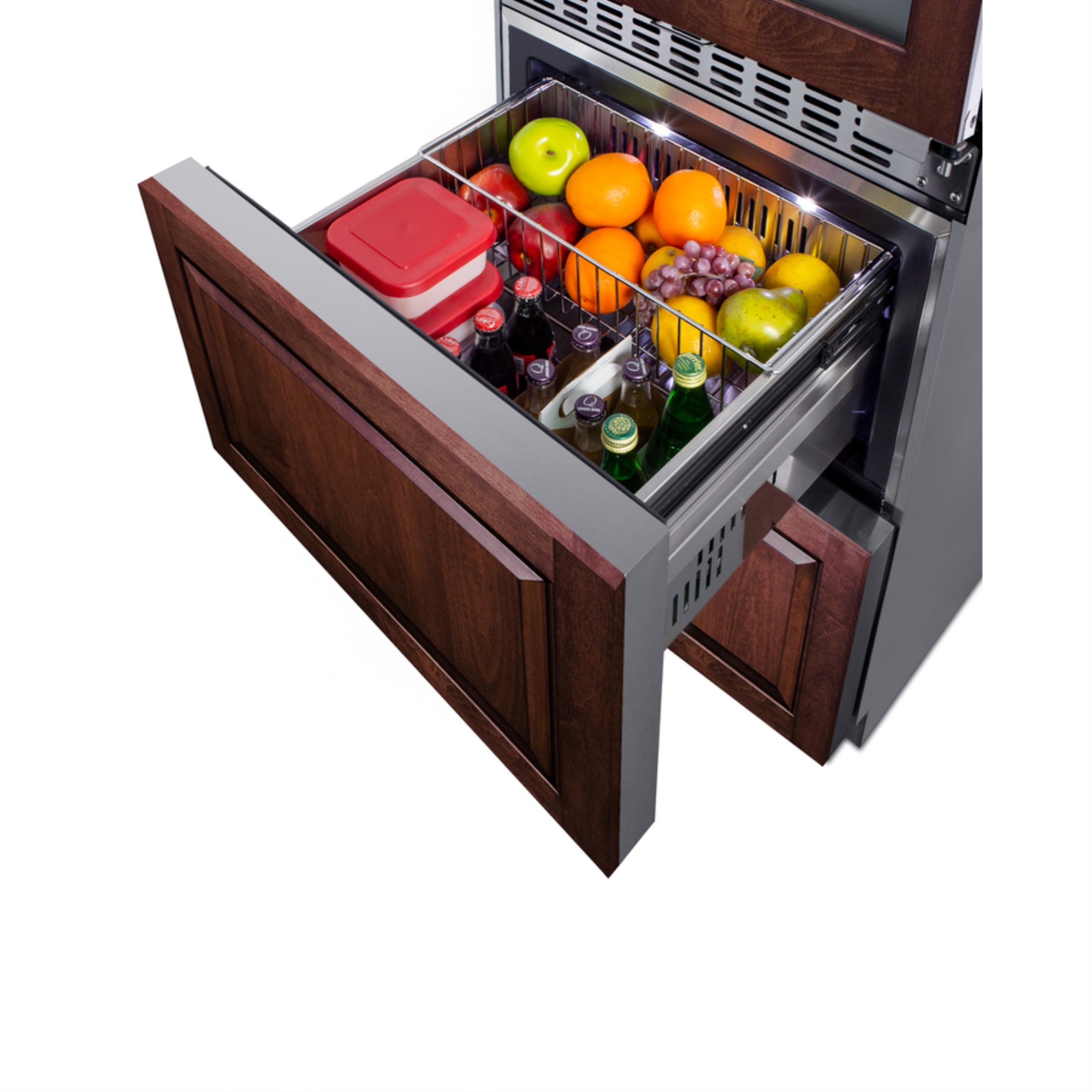 Summit 24" wide combination built-in/freestanding upright dual zone wine cellar and 2-drawer refrigerator, panel-ready front