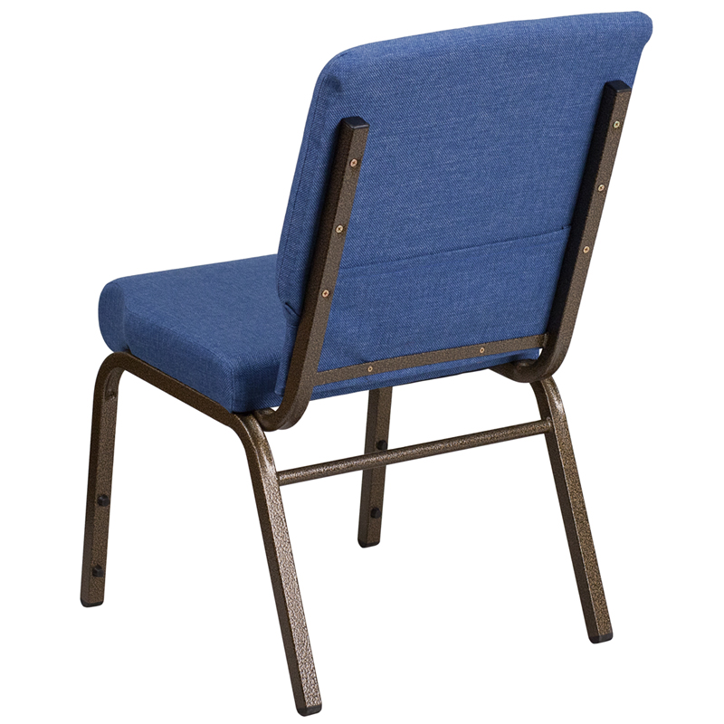Ergode Series 18.5''W Stacking Church Chair in Blue Fabric - Gold Vein Frame
