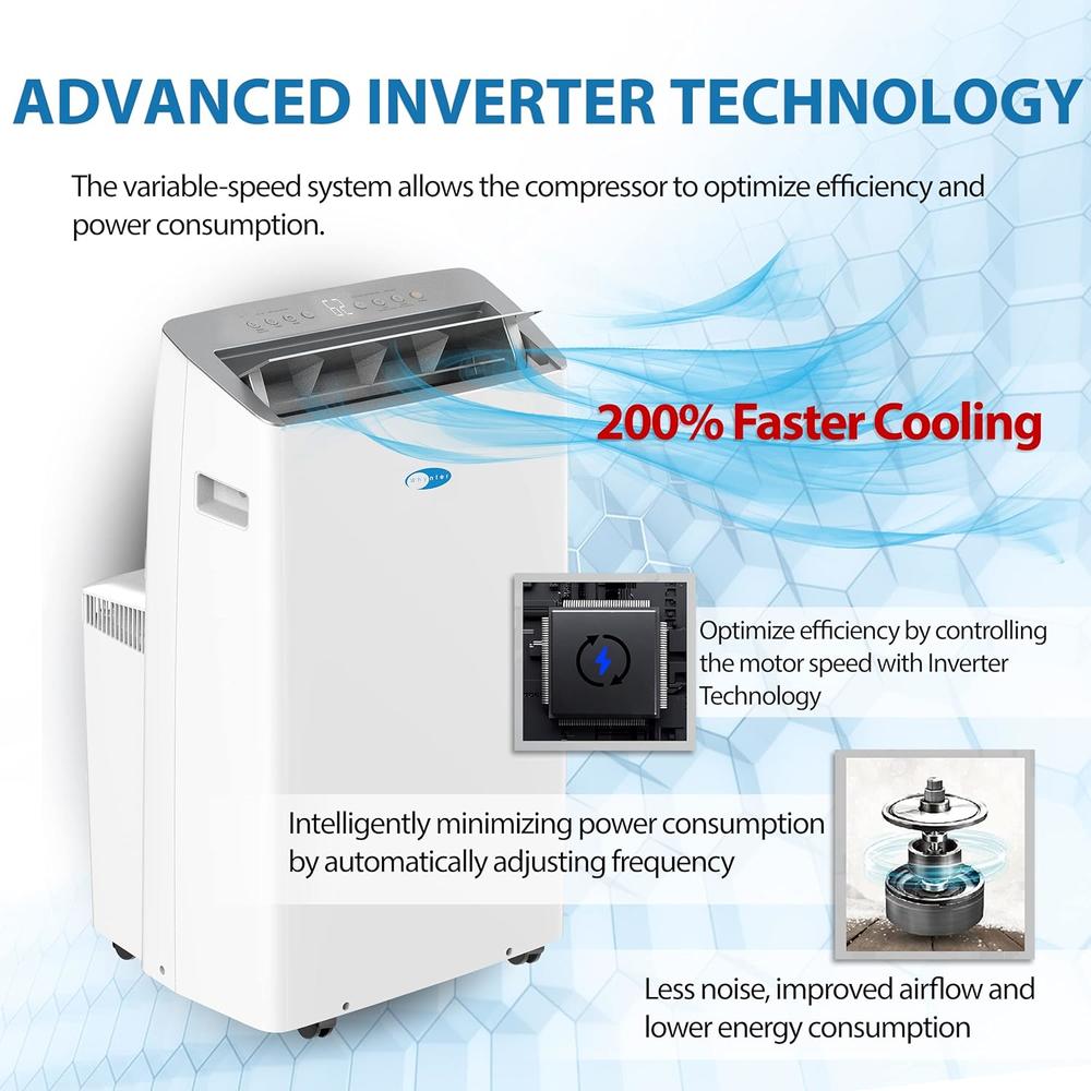 Whynter ARC-1030WN 12,000 BTU (10,000 BTU SACC) NEX Inverter Dual Hose Cooling Portable Air Conditioner, Dehumidifier