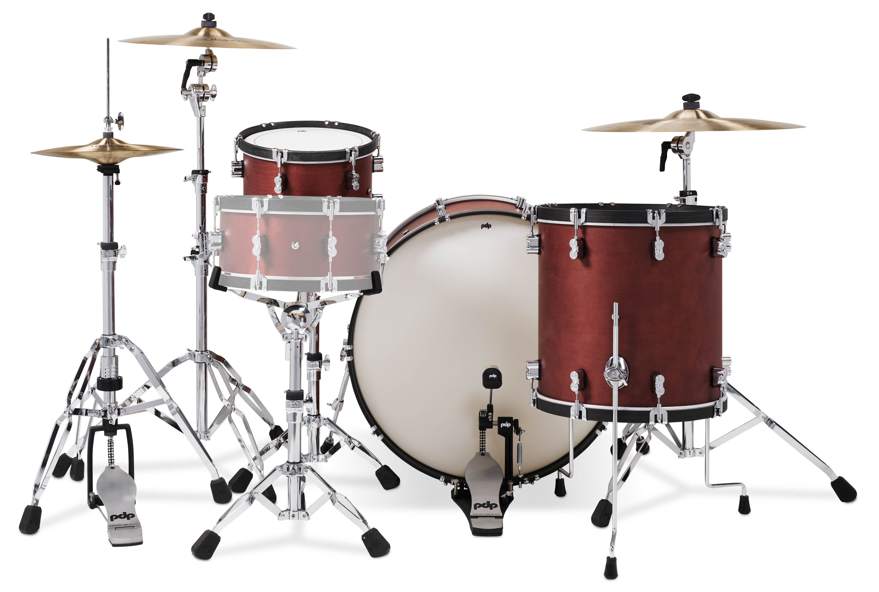 PDP Concept Classic Series 3-Piece Maple Shell Pack, Ox Blood with Ebony Hoops and Chrome Hardware; 9x13, 16x16, 14x26