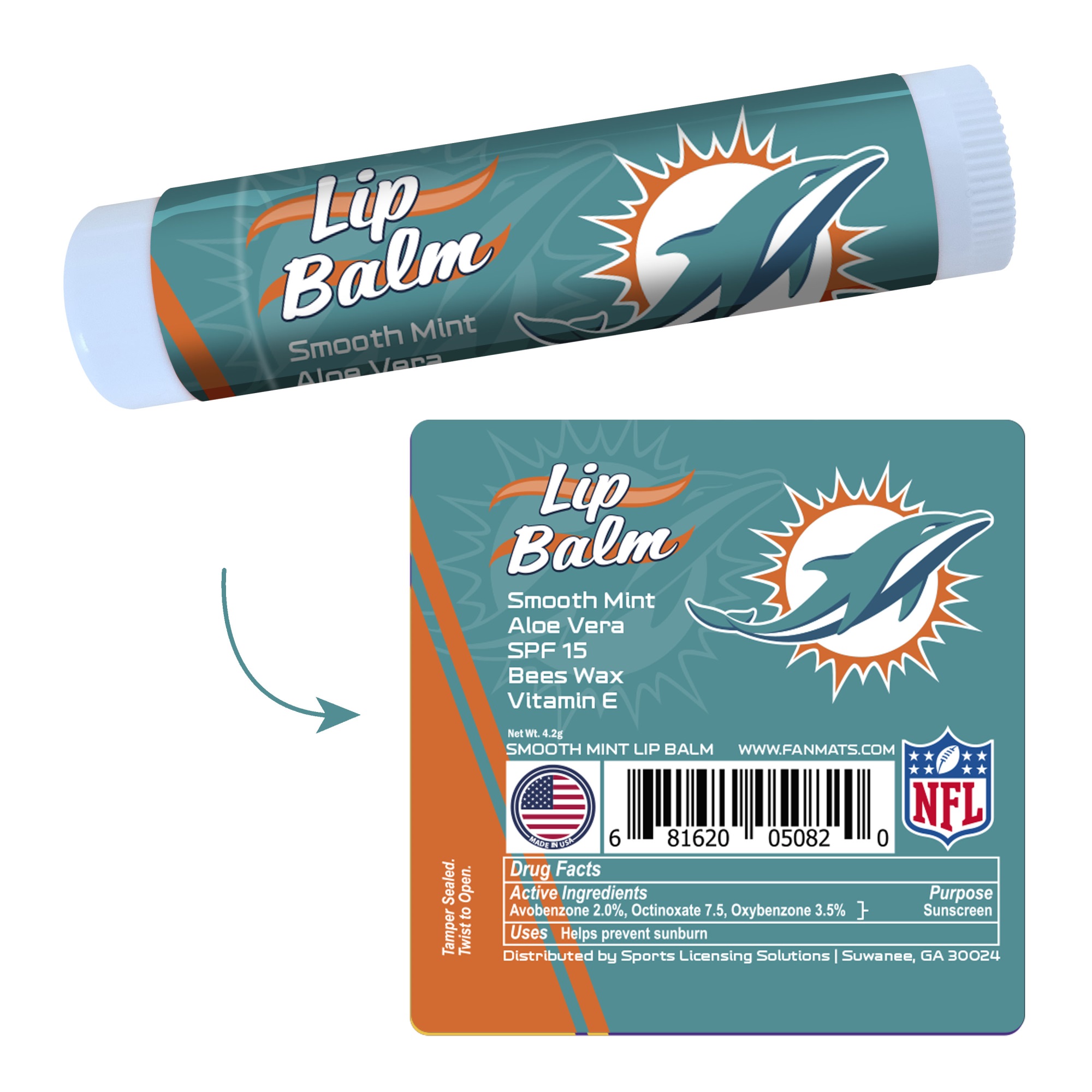 Fanmats Miami Dolphins Smooth Mint SPF 15 Lip Balm