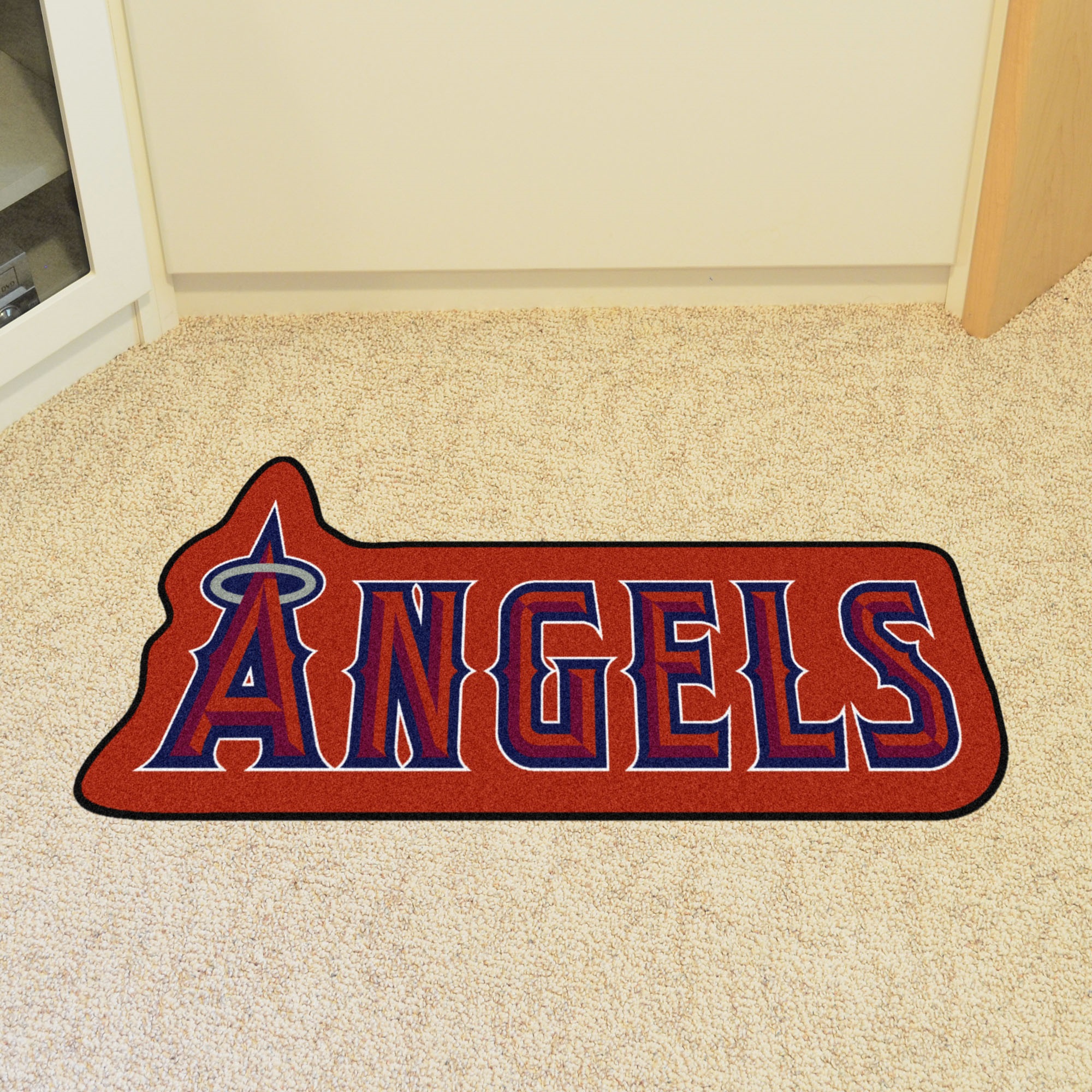 Fanmats 32405 30 x 32.6 in. Los Angeles Angels Mascot Rug with Angels Wordmark&#44; Red