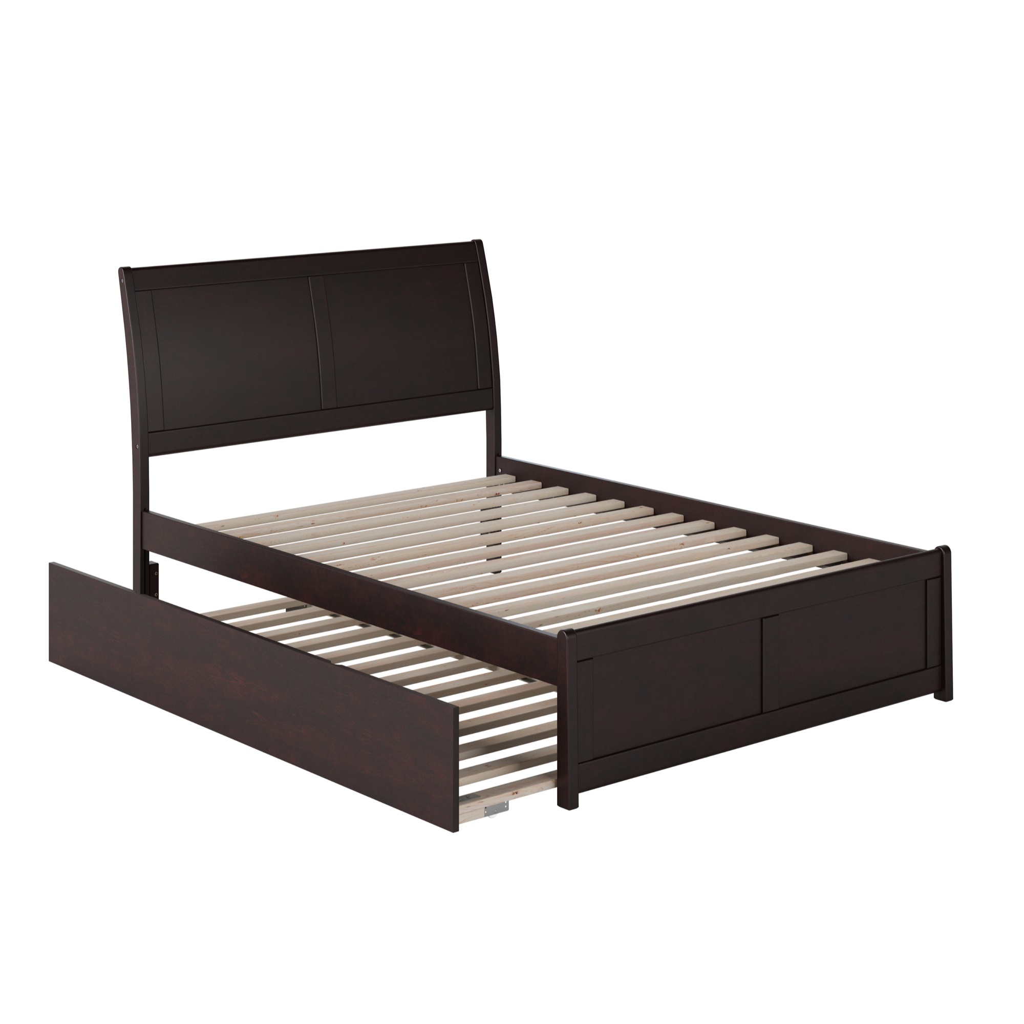 Atlantic Portland Full Platform Bed with Matching Foot Board with Twin Size Urban Trundle Bed in Espresso
