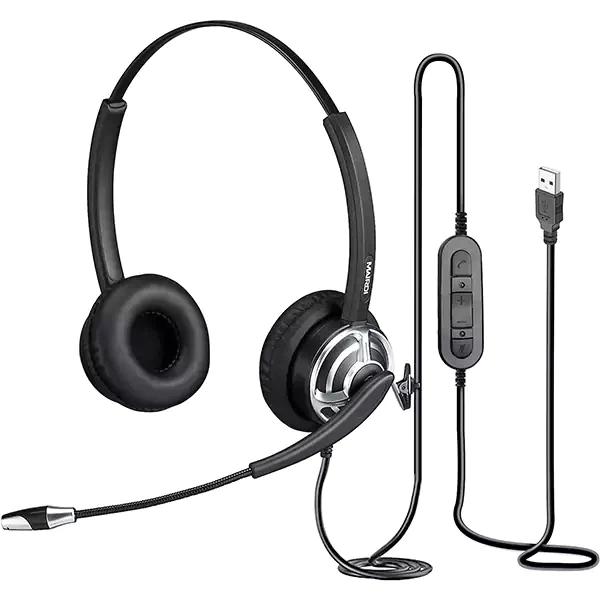 Mairdi Duo PC Headset with Mic Noise Canceling for Laptop Teams Zoom Office Call Center VoIP Phone Calls