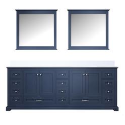 Lexora Dukes 84 in. W x 22 in. D Navy Blue Double Bath Vanity, White Quartz Top, and 34 in. Mirrors