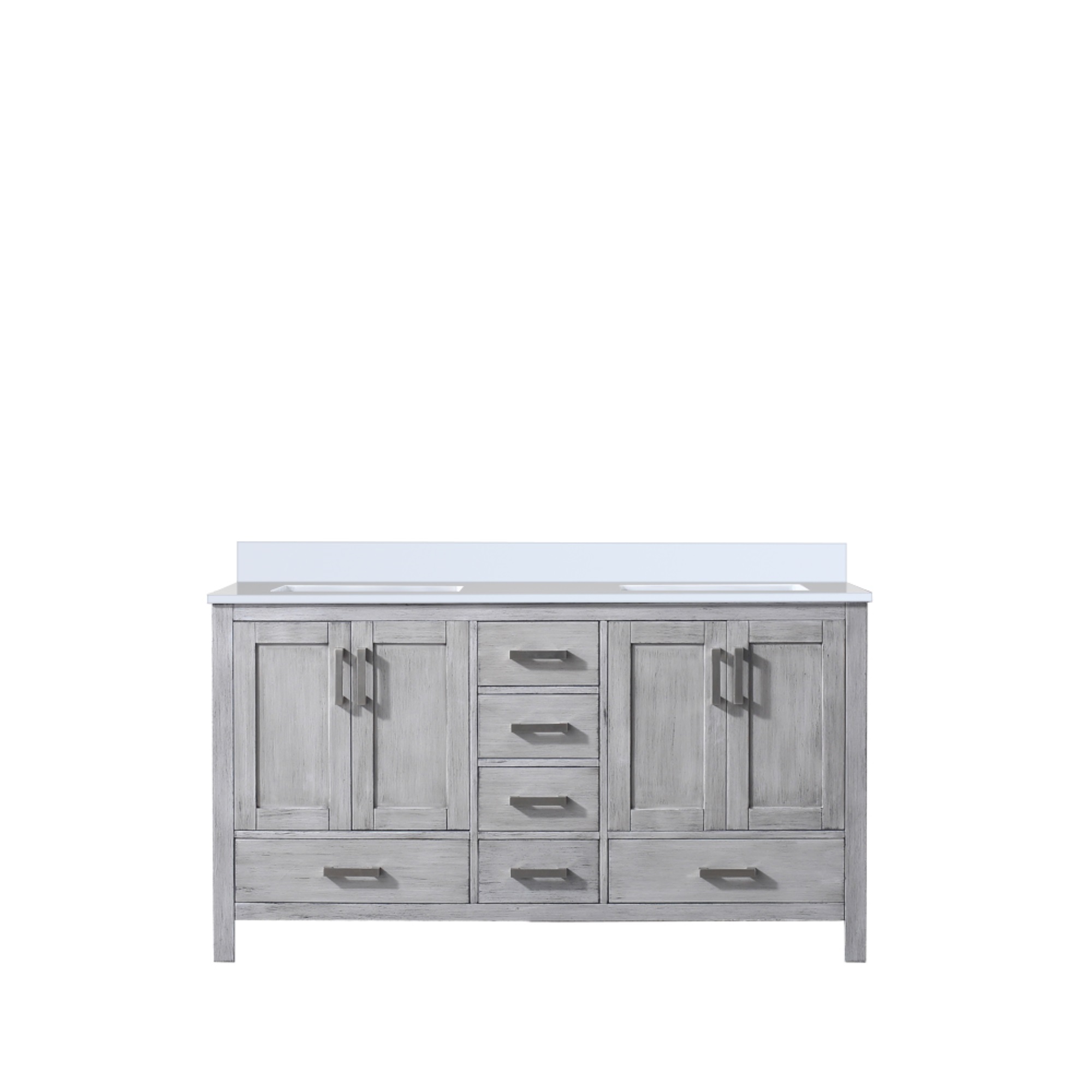 Lexora Jacques 60 in. W x 22 in. D Distressed Grey Double Bath Vanity and White Quartz Top