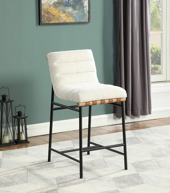 Lilola Home Lahni White Boucle Fabric Counter Height Chair