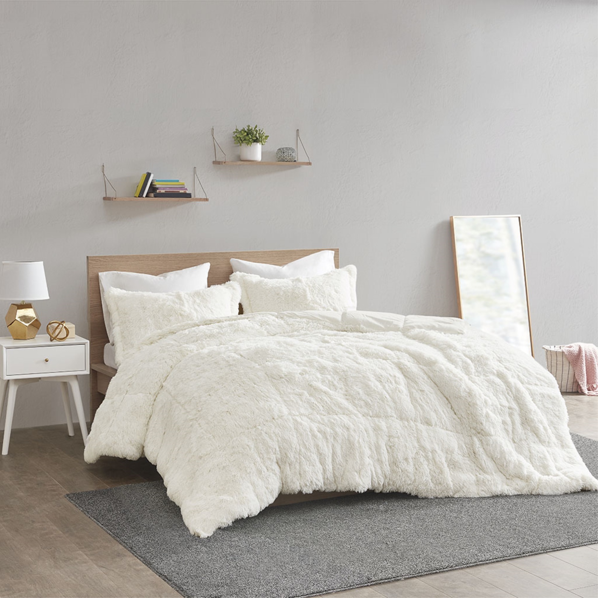 Ergode Shaggy Long Fur Comforter Mini Set - Soft Contemporary Style, Luxurious Fluffy Texture, Solid Plush Reverse - Coz