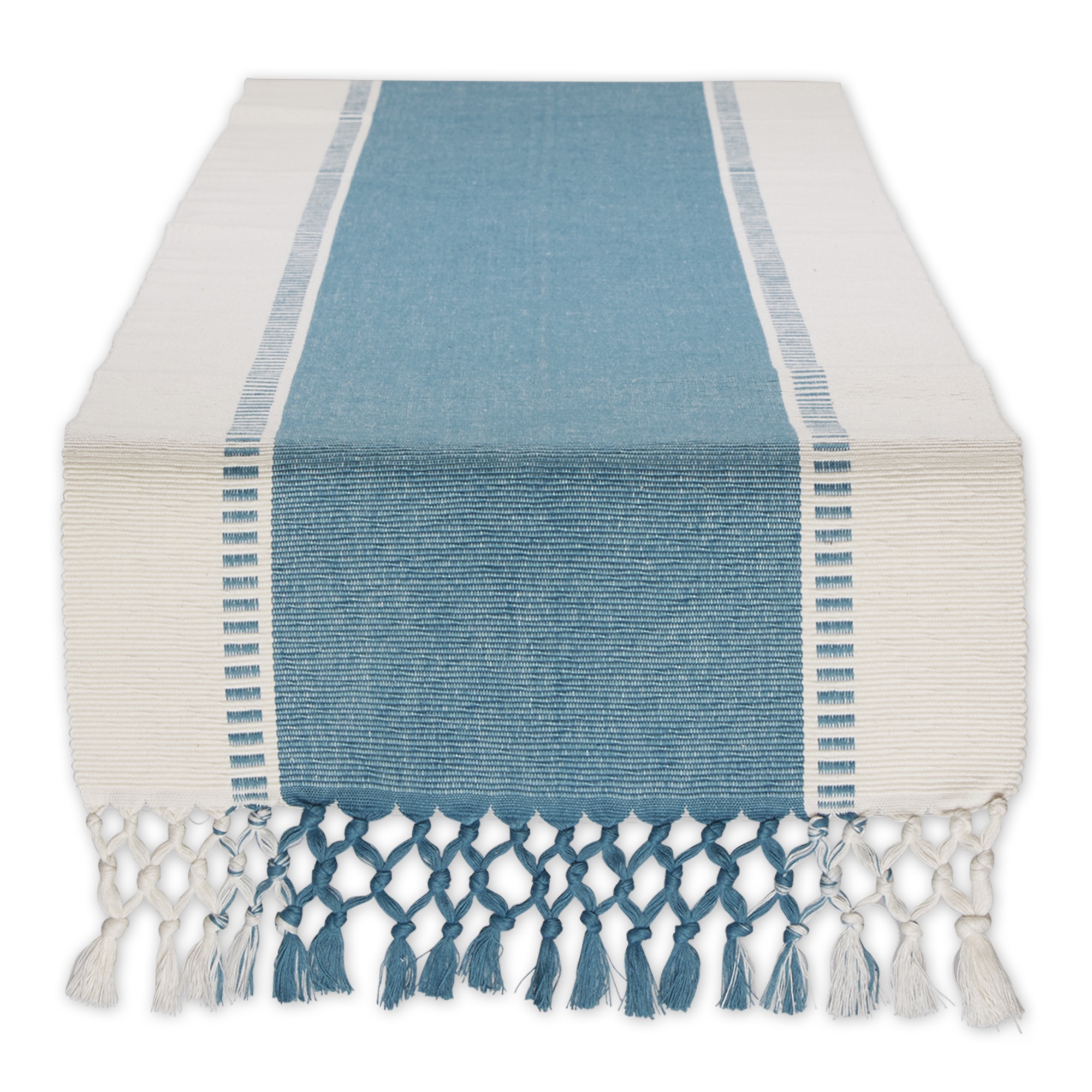 EL: TEXTILES STORM BLUE DOBBY STRIPE RIBBED TABLE RUNNER 13x72