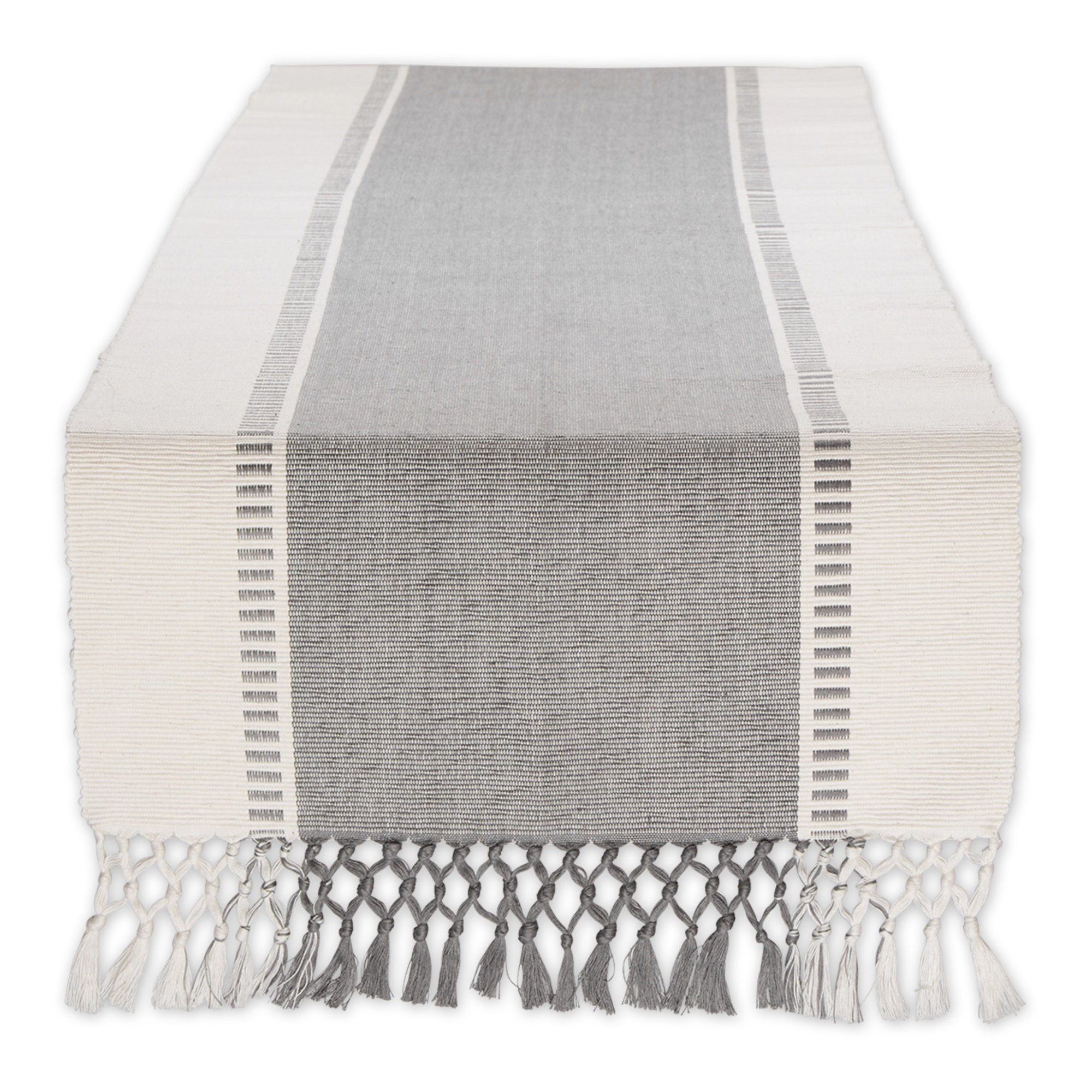 EL: TEXTILES COOL GRAY DOBBY STRIPE RIBBED TABLE RUNNER 13x108