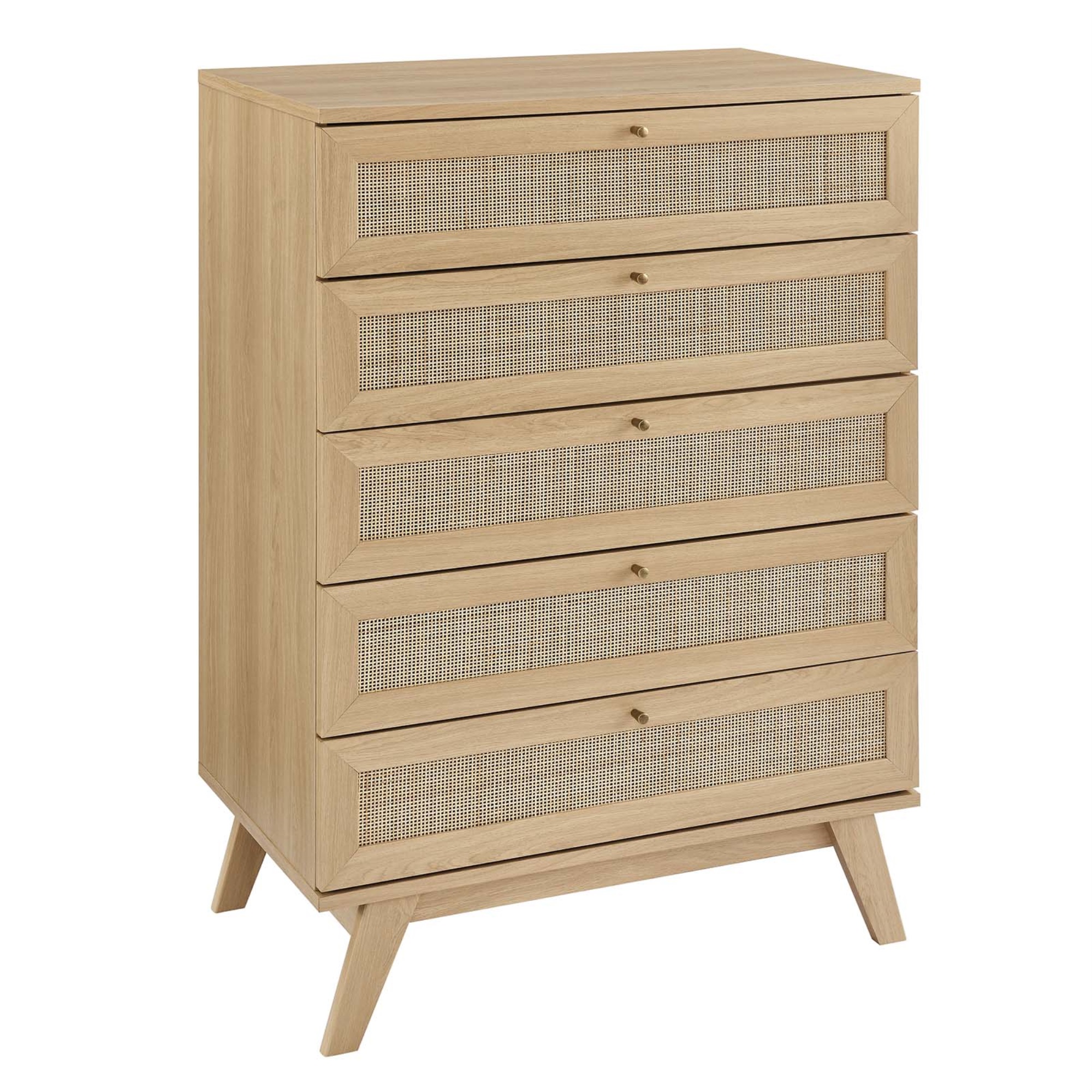 Ergode 5-Drawer Chest with Rattan Weave Fronts - Durable MDF and Particleboard Construction - Ample Storage Space - Natu