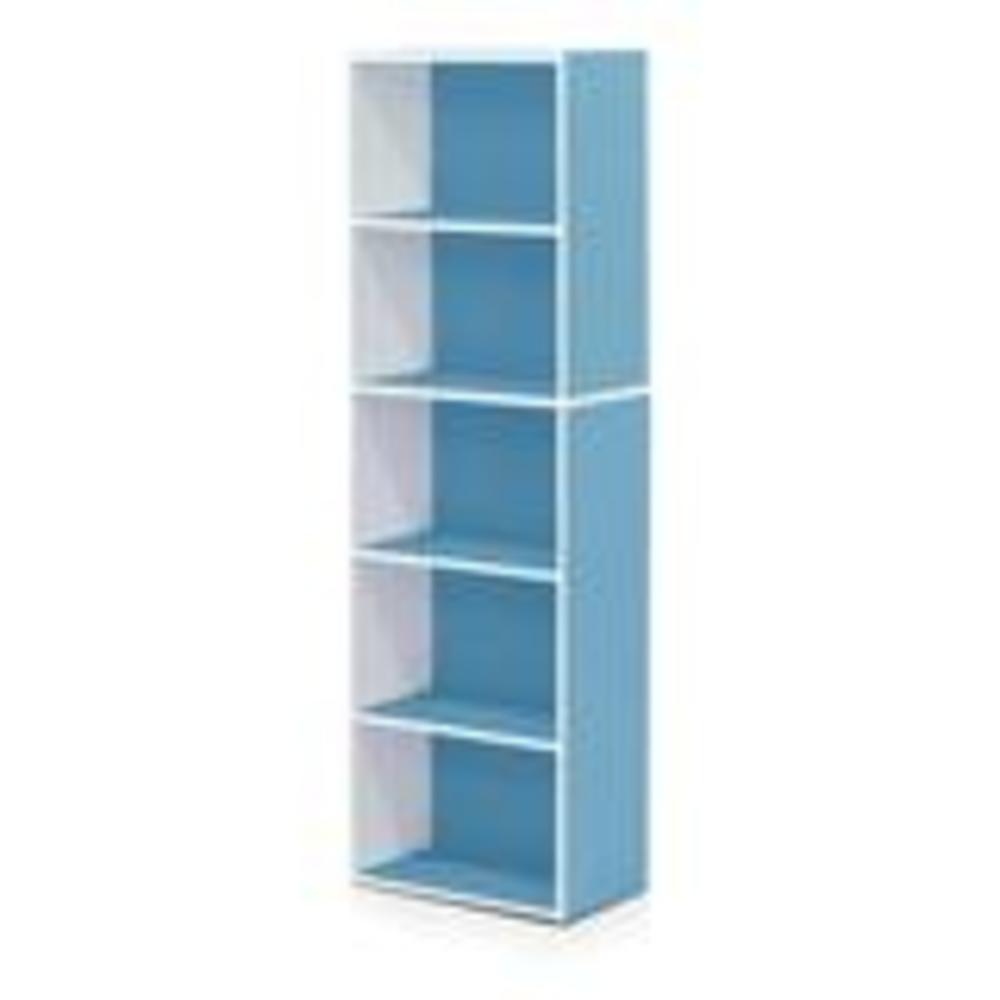 Furinno Luder Bookcase / Book / Storage , 5-Tier, White / Light Blue