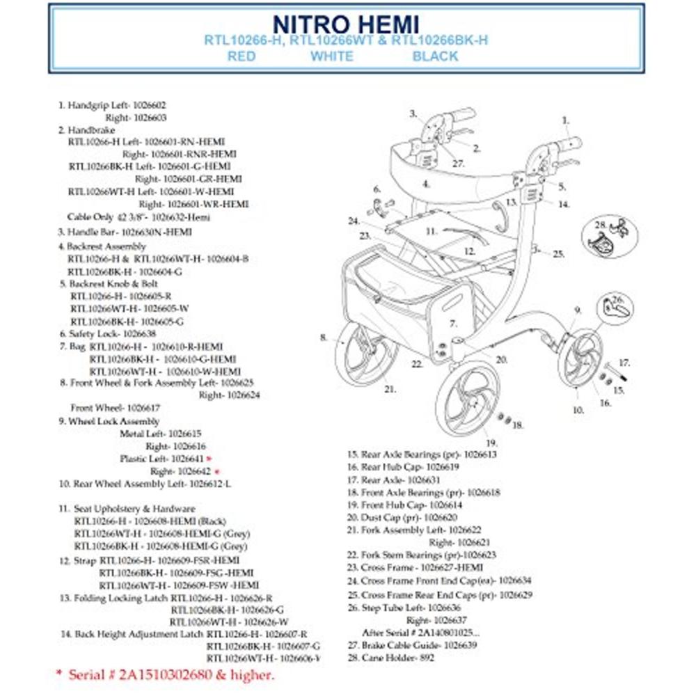 Drive Medical RTL10266BK-H Nitro Euro Style Walker Rollator, Hemi Height, Black