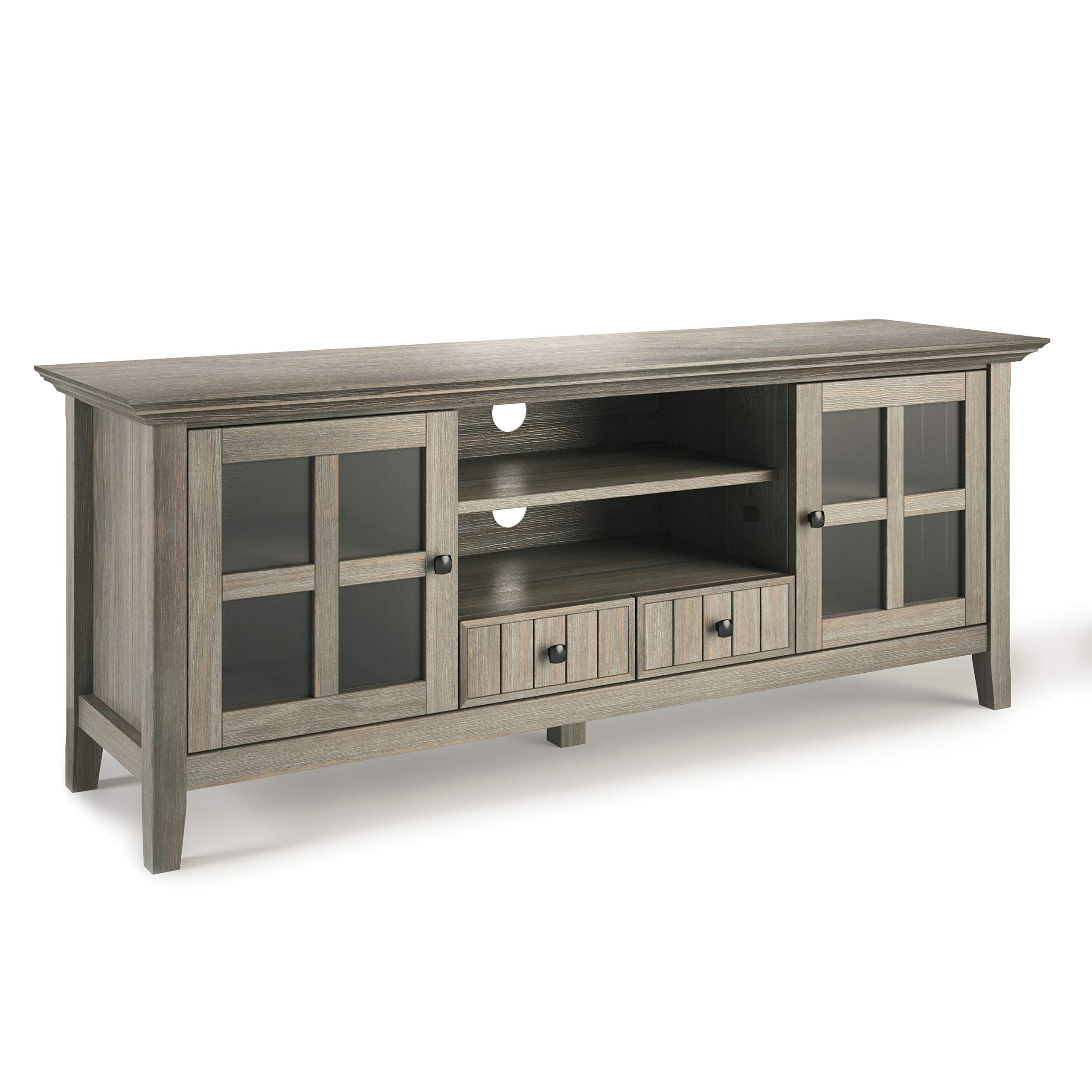 Simpli Home Acadian SOLID WOOD 60 inch Wide Transitional TV Media Stand in Distressed Grey For TVs up to 65 inches