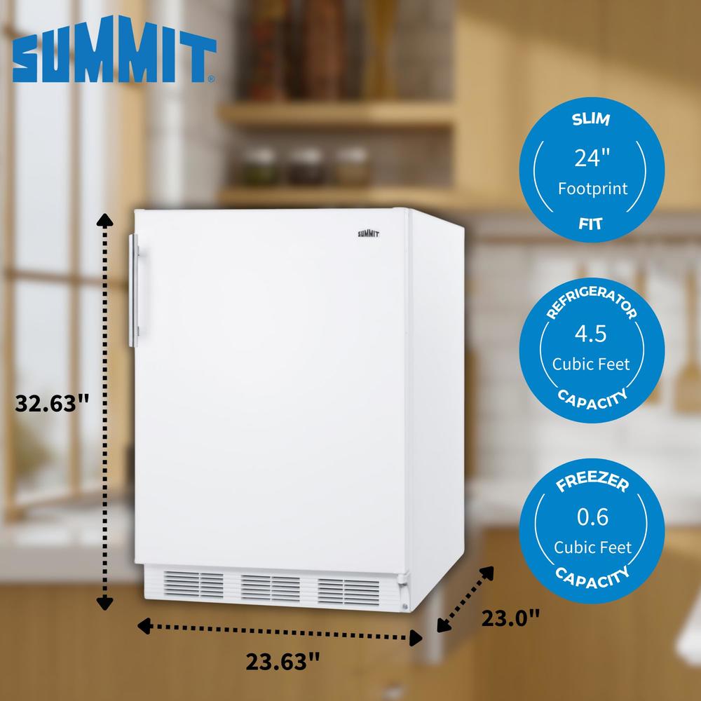 Summit Freestanding counter height refrigerator-freezer for residential use, cycle defrost with deluxe interior and white finish