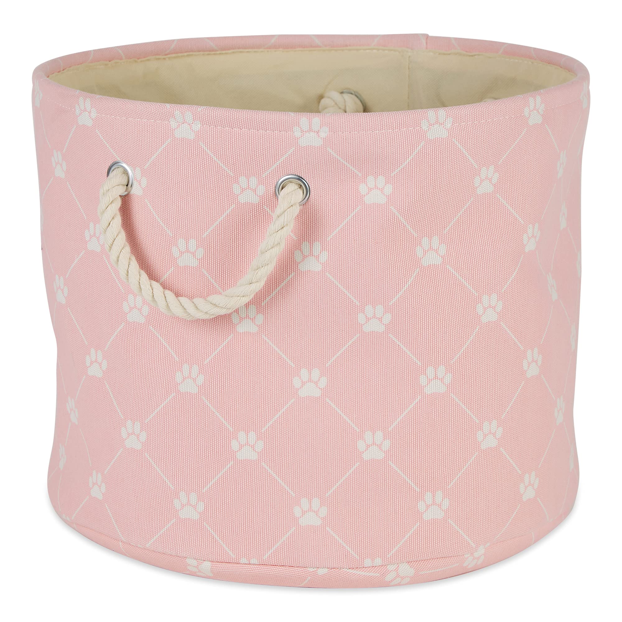 Design Imports DII Polyester Pet Bin Trellis Paw Pink Round Large