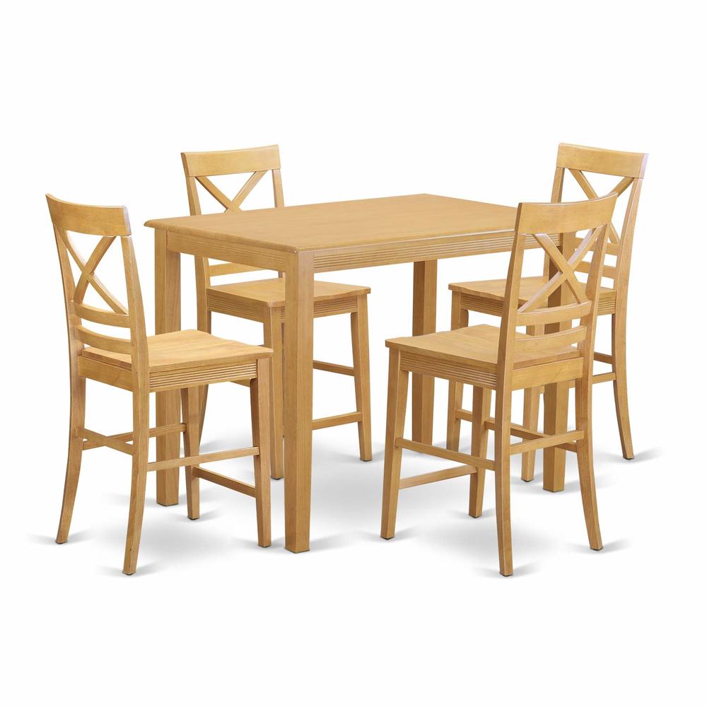 East West Furniture YAQU5-OAK-W 5 Pc counter height pub set-pub Table and 4 counter height Dining chair