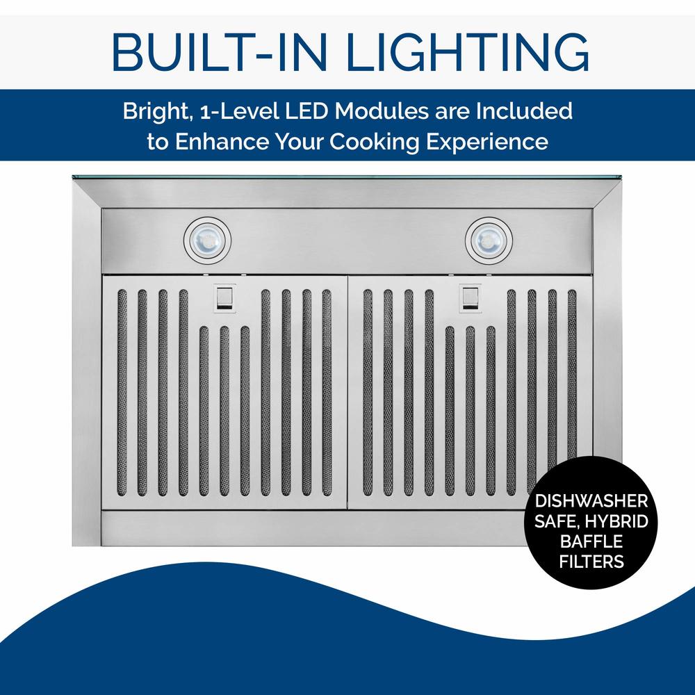 Broan-NuTone BWT2304SSB Convertible Wall-Mount LED Lights T-Style Chimney Range Hood, Stainless Steel Black Glass