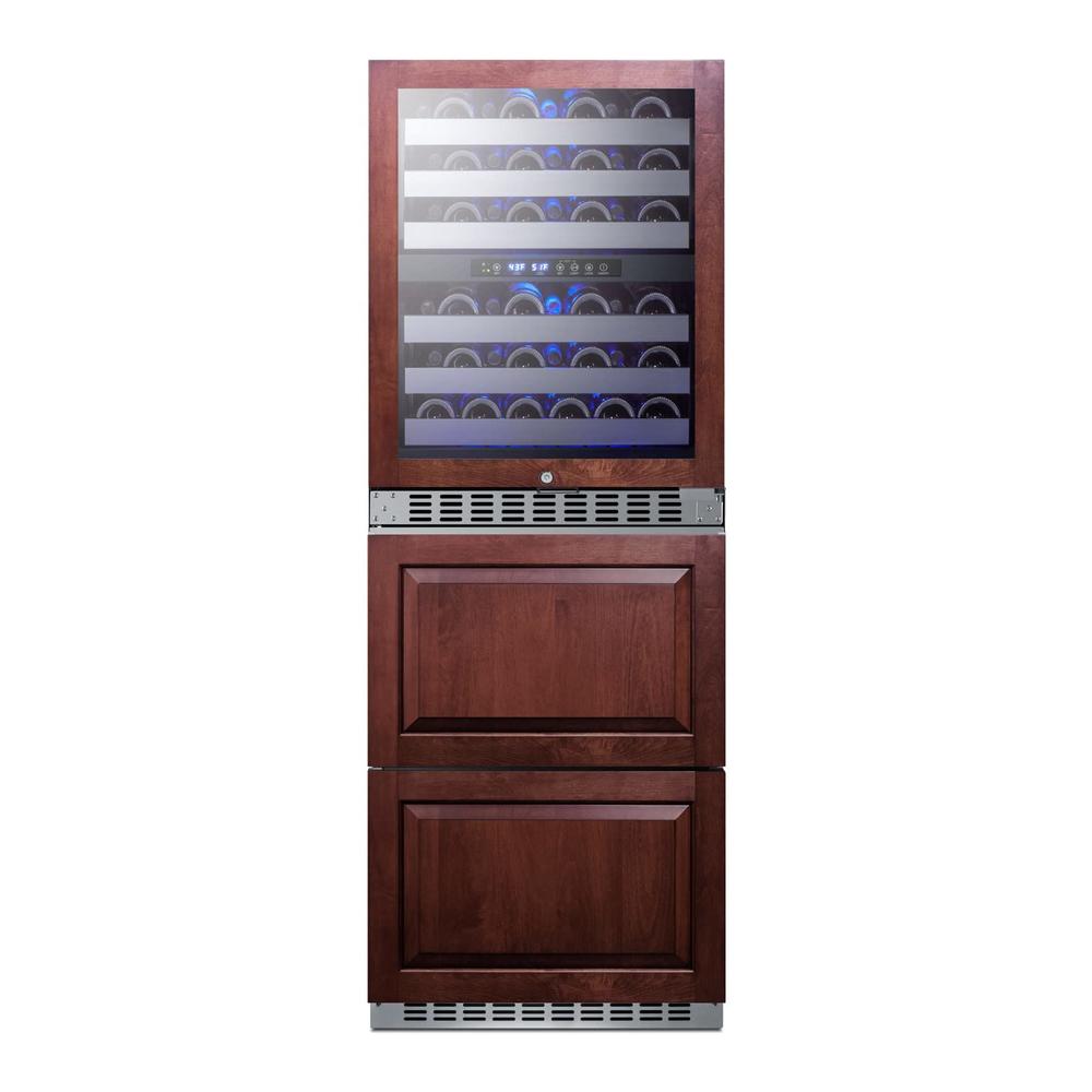 Summit Appliance 24" wide combination built-in/freestanding upright dual zone wine cellar and 2-drawer refrierator-freezer, panel-ready front
