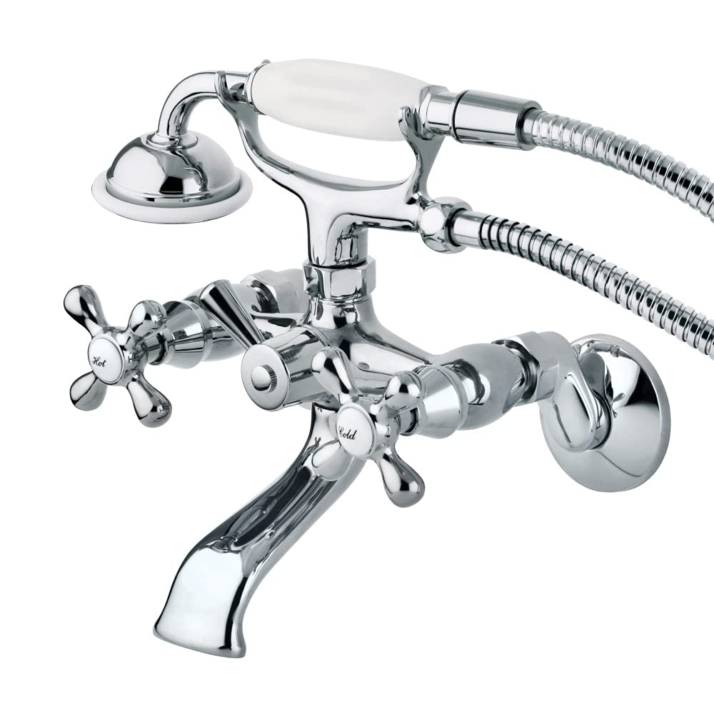 Kingston Brass KS265C 3 .5 Inch To 8 .5 Inch Adjustable Center Spread Wall Mount Clawfoot Tub Filler With Hand Shower - Polished Chrome