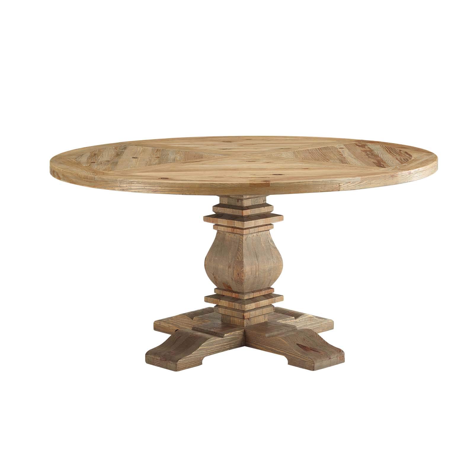 Modway Column 59" Rustic Farmhouse Pine Wood Round Kitchen and Dining Room Table, Brown