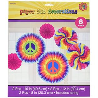 Amscan Groovy 60 S Party Swirly Tie Dye Printed Paper Fan