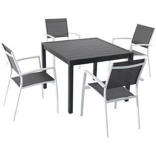 Hanover Napdns5pcsq Wht Naples 5 Piece Outdoor Dining Set With 4 Hanover Napdns5pcsq Wht Naples 5 Piece Outdoor Dining Set With 4 Sling Arm Chairs And A 38 Square Table