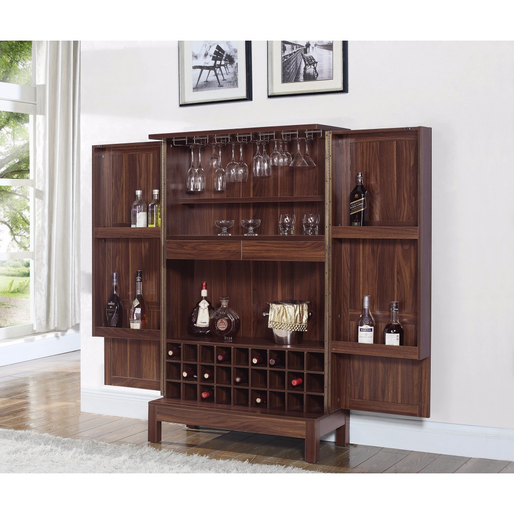 Benzara Wooden Wine Storage Bar Cabinet Brown