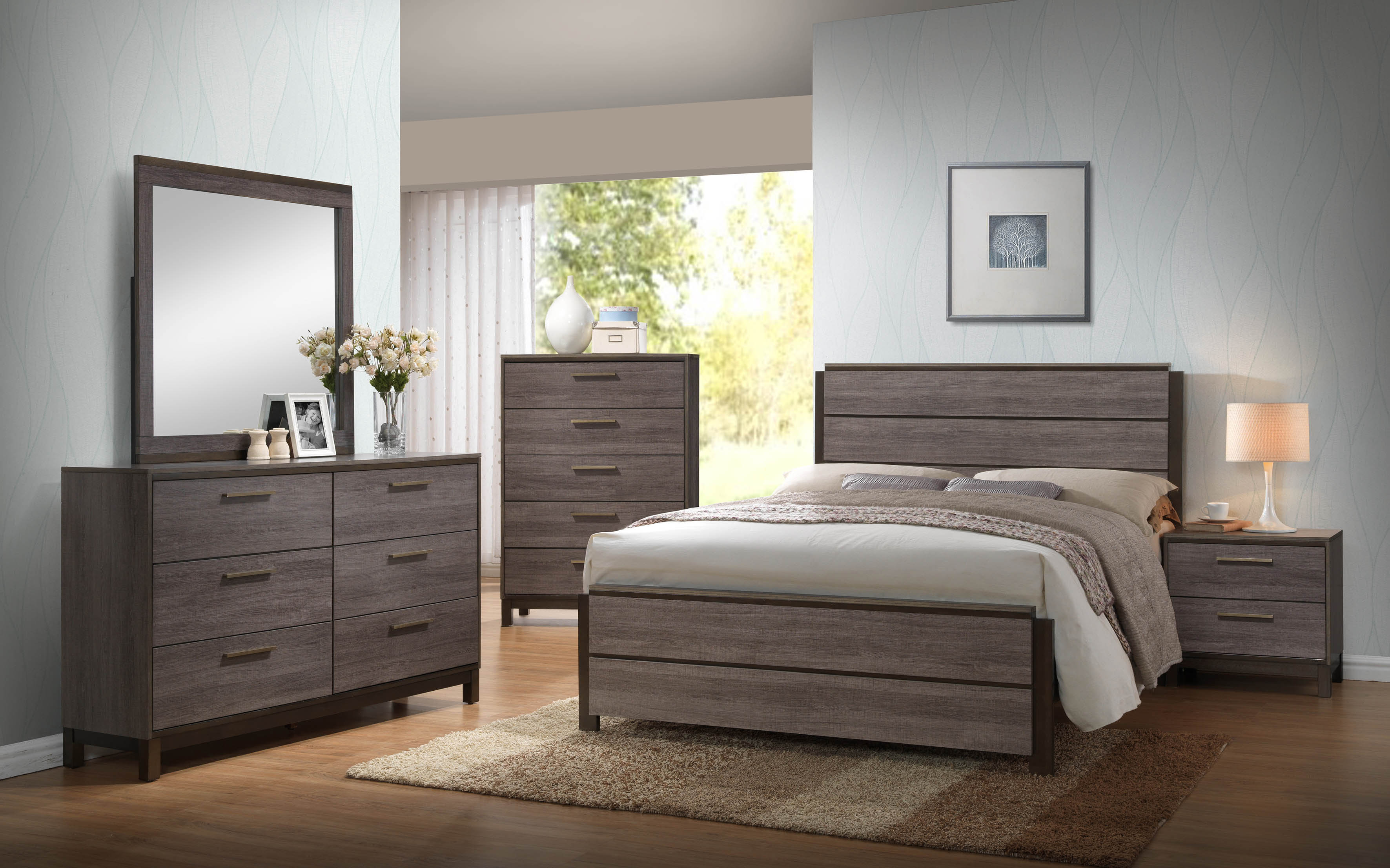 Pilaster Designs Dansville 3 Piece Bedroom Set Queen Antique Gray