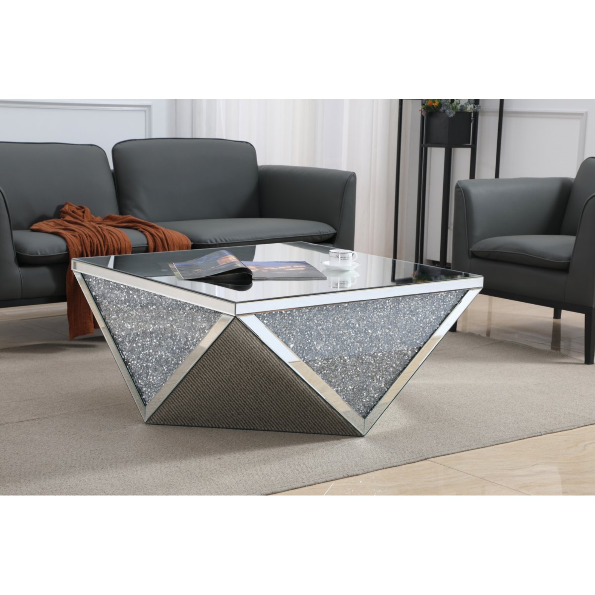 Elegant Decor 38 Inch Square Crystal Coffee Table Silver Elegant Decor 38 Inch Square Crystal Coffee Table Silver