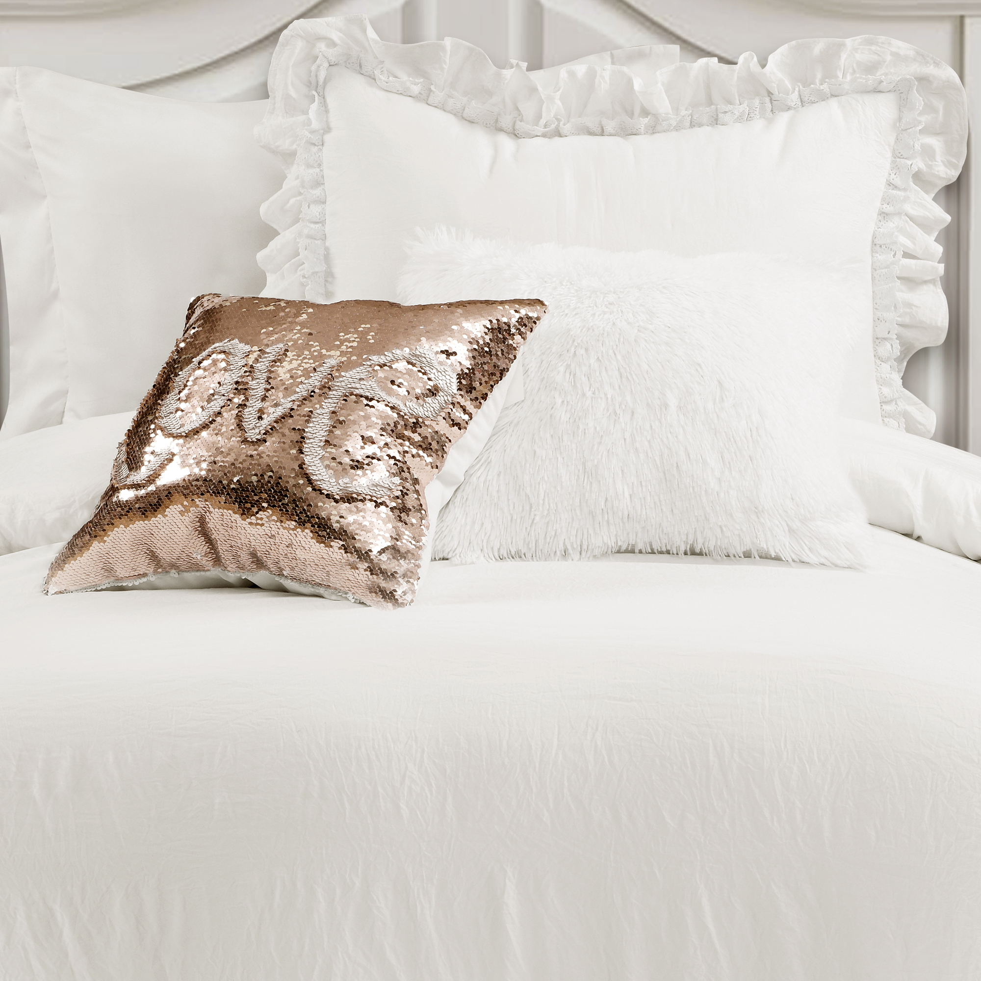 Lush Decor Ella Shabby Chic Ruffle Lace Comforter White 2pc Set