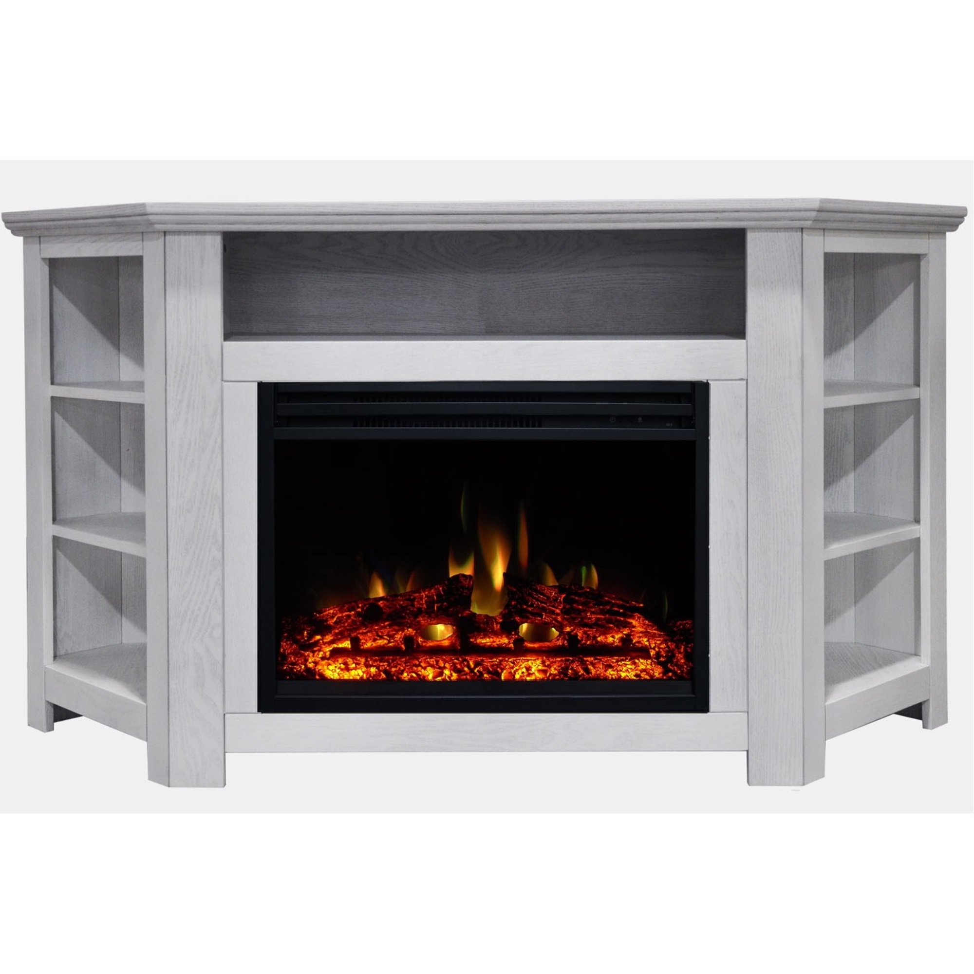 Cambridge Stratford Electric Fireplace Heater With 56 In White Corner Tv Stand Enhanced Log Display Multi Color Flames An Cambridge Stratford Electric Fireplace, Corner Tv Stand With Fireplace White