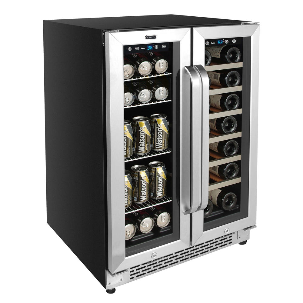 Whynter 24" Built-In French Door Dual Zone 20 Bottle Wine 60 Can Beverage Cooler