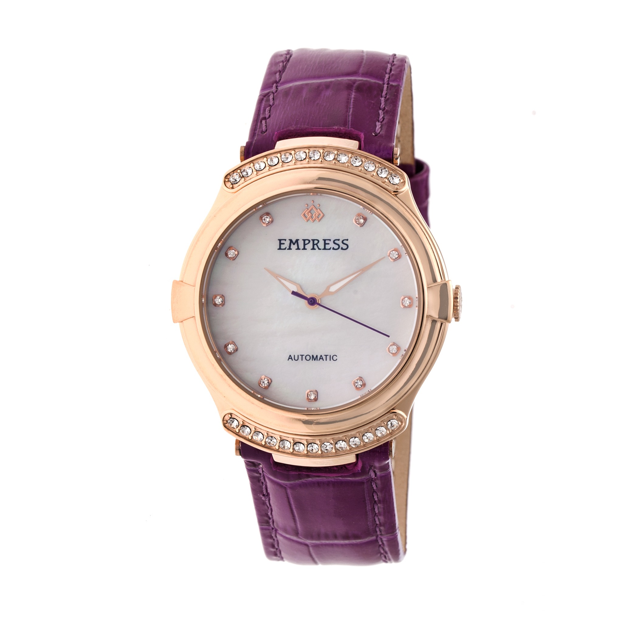 Empress Francesca Automatic MOP Leather-Band Watch, White/Fuchsia, EMPEM2206