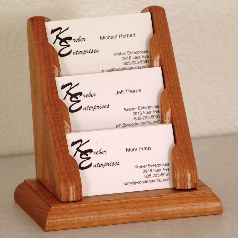 Wooden Mallet 3 Pocket Countertop Business Card Holder, Medium Oak