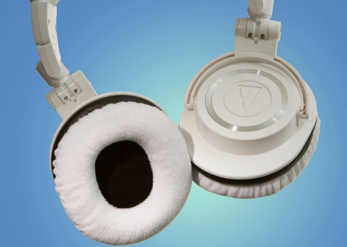 Sound Professionals Pair WHITE with black trim Velvet ear pads for ATH-M50xWH and ATH-M50WH headphones-also fits M20x, M30x, M40x, ATH-M50, M50s, 