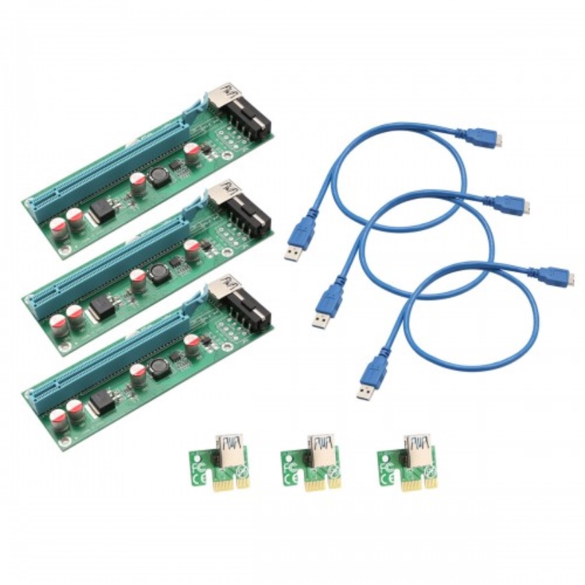 IOCREST 3-Pack USB 3.0 PCI-Express 1x to 16x Extender Riser Card Adapter, Powered by SATA Cable, Compatible with 1x / 4x / 8x / 16x PC