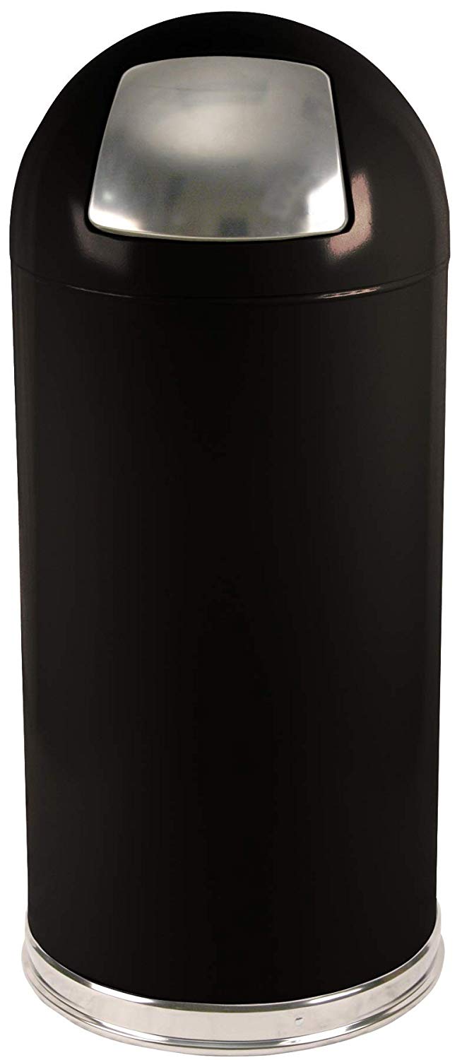Witt Industries Steel 15-Gallon Standard Dome Top Indoor Waste Receptacle with Galvanized Liner, Round, Black (Pack of 2)