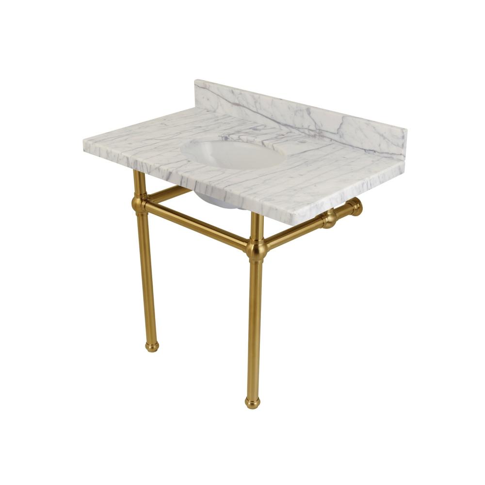 Fauceture Kingston Brass KVPB3630MB7 Templeton 36X22 Carrara Marble Vanity Top with Brass Feet Combo, Carrara Marble/Brushed Brass